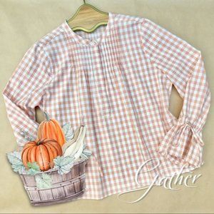 J. Crew ❉ Gingham Tie Sleeve Blouse Petite Size Large
